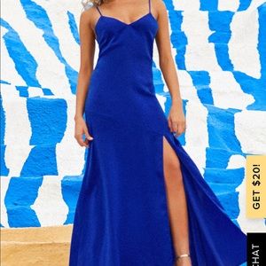 Blue silk floor length dress